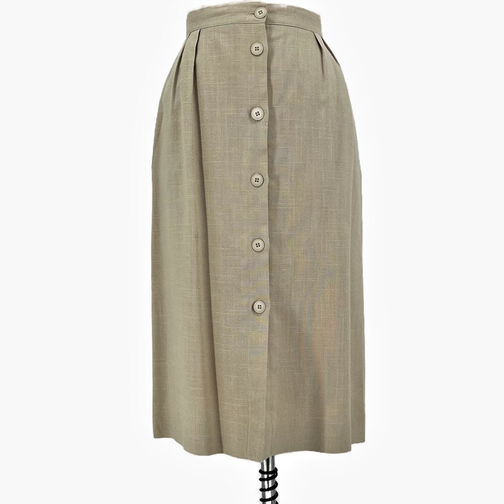 Vintage 70s/80s Jones New York Beige Linen Button Front Midi Skirt Large - Picture 4 of 10